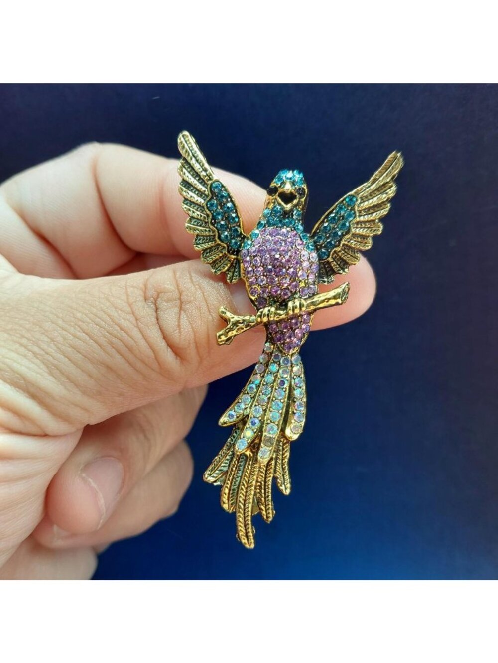 Multicoloured Rhinestone Parrot Bird Brooch - Picture 3 of 4